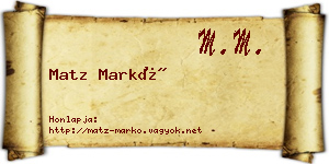 Matz Markó névjegykártya